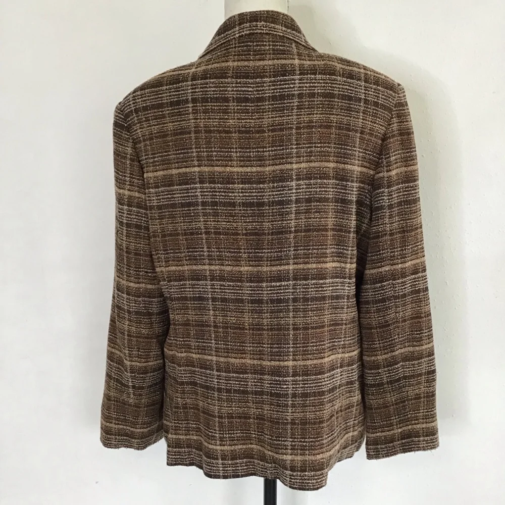 SAG HARBOR Vintage Women Brown Plaid Career Blazer, Size 14 - Picture 3 of 13